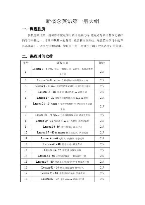 新概念英语第一册教学大纲附有详细教学内容