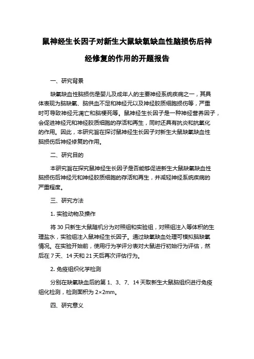 鼠神经生长因子对新生大鼠缺氧缺血性脑损伤后神经修复的作用的开题报告
