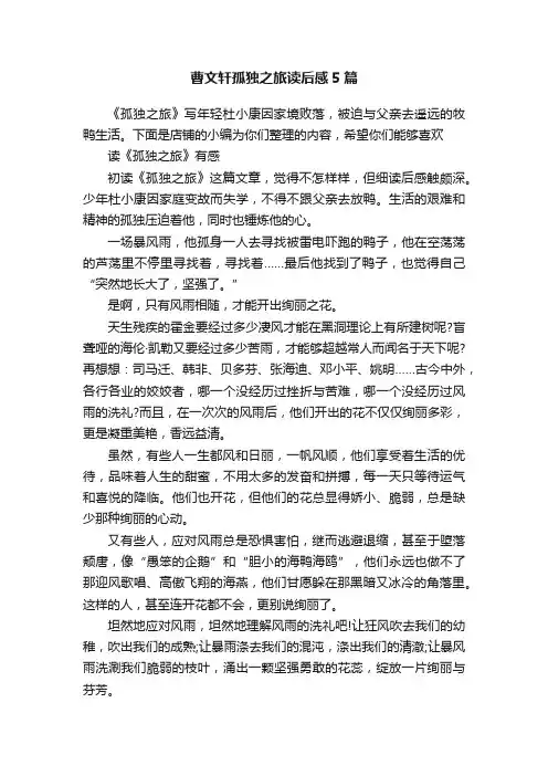 曹文轩孤独之旅读后感5篇