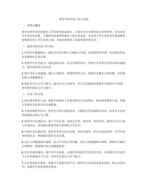 德育导师年度工作计划表