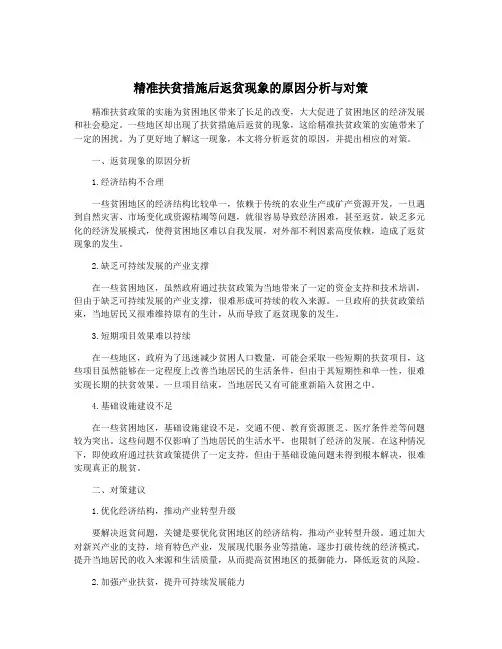 精准扶贫措施后返贫现象的原因分析与对策