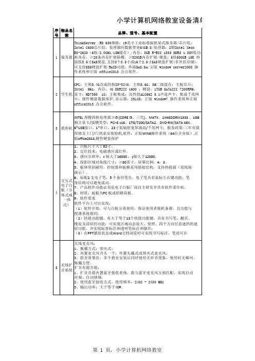 小学计算机网络教室设备清单
