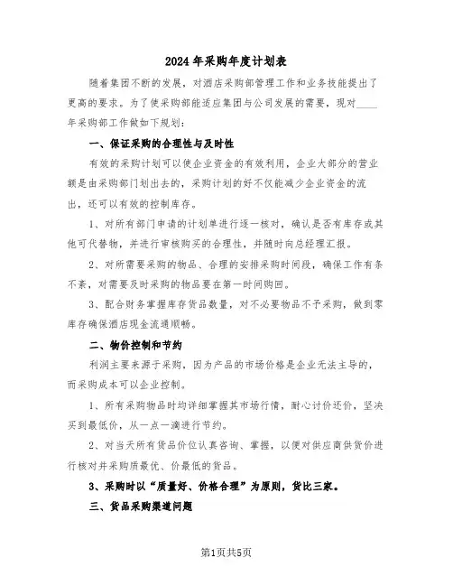 2024年采购年度计划表(二篇)