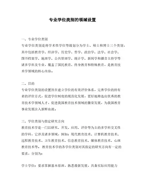 专业学位类别的领域设置