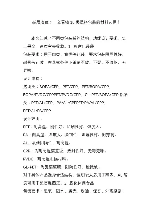 必须收藏：一文看懂15类塑料包装的材料选用!