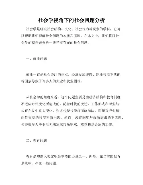 社会学视角下的社会问题分析