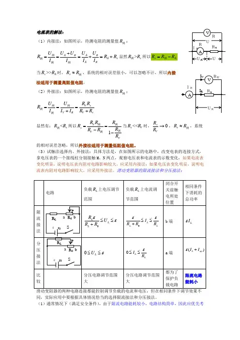 电流表内外接和电阻的分压和限流判断