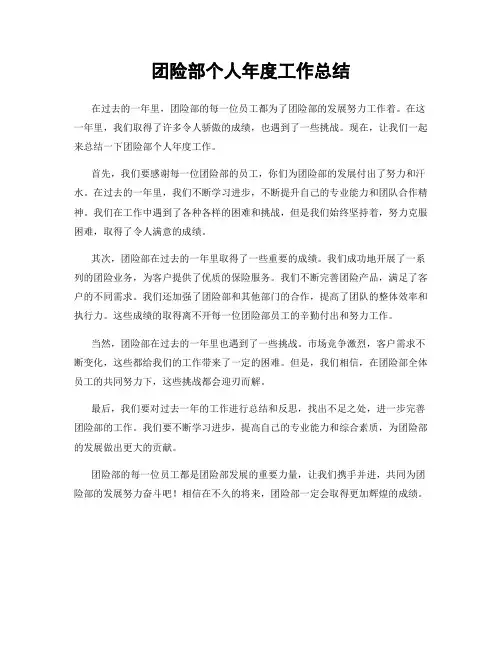 团险部个人年度工作总结