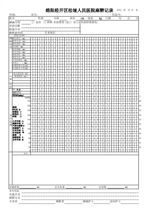 医院麻醉记录单--卫生部