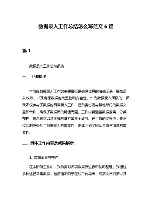 数据录入工作总结怎么写范文6篇