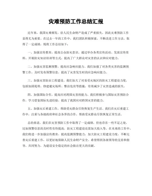 灾难预防工作总结汇报