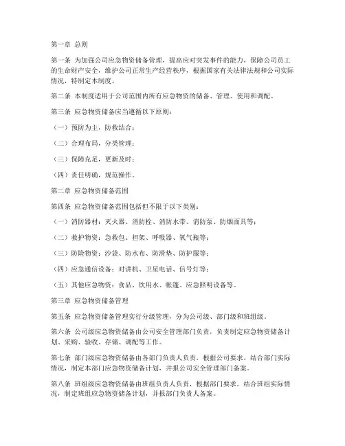 公司应急物资储备管理制度