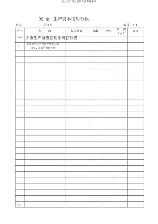 安全生产资金使用台帐表格格式
