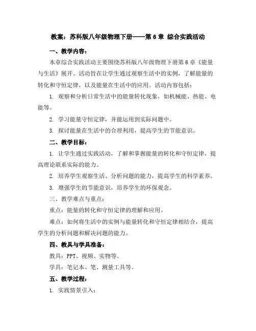 苏科版八年级物理下册教案-第6章综合实践活动