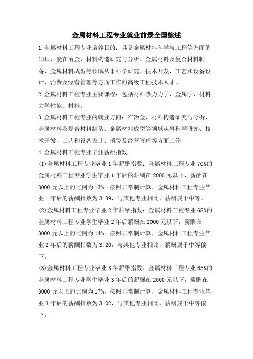 金属材料工程专业就业前景全国综述
