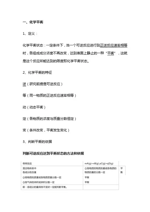 化学平衡状态的定义