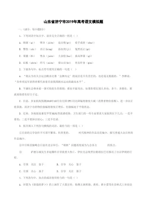 山东省济宁市2019年高考语文模拟题