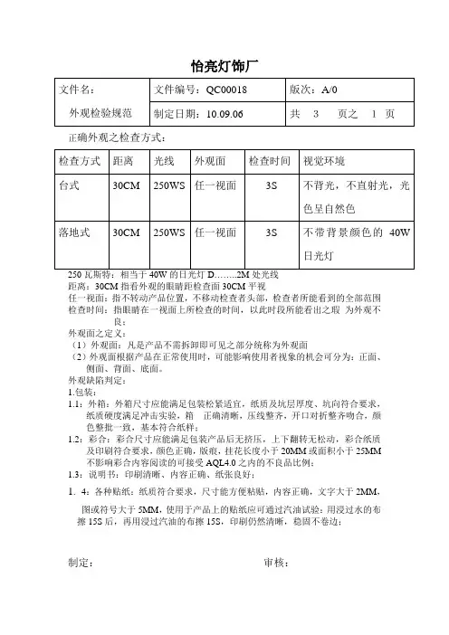 外观检验标准