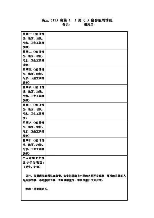 高三11班宿舍值周汇总表