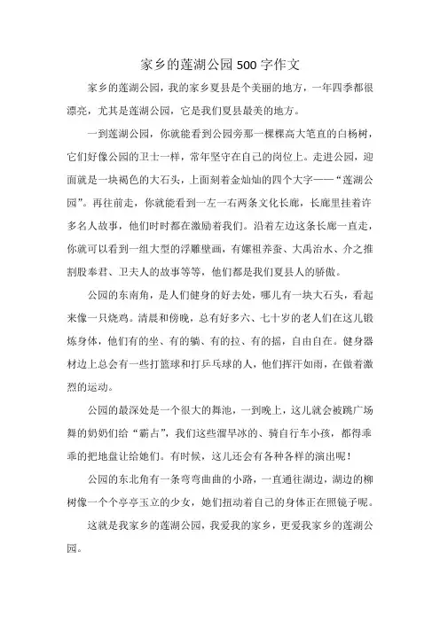 家乡的莲湖公园500字作文