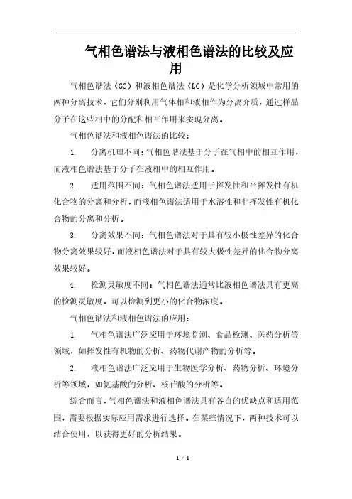气相色谱法与液相色谱法的比较及应用