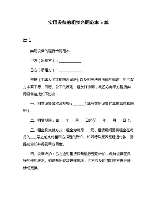 实用设备的租赁合同范本5篇