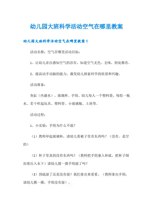 幼儿园大班科学活动空气在哪里教案