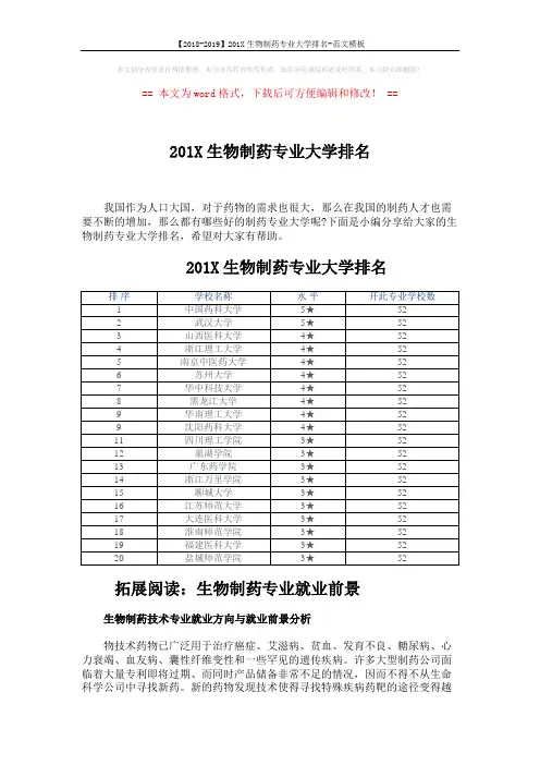 【2018-2019】201X生物制药专业大学排名-范文模板 (3页)