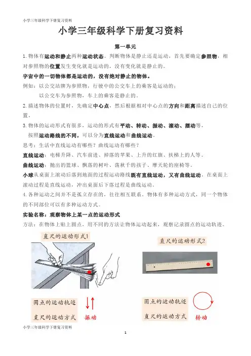 小学三年级科学下册复习资料