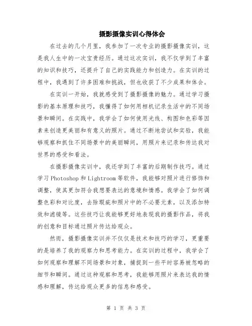 摄影摄像实训心得体会