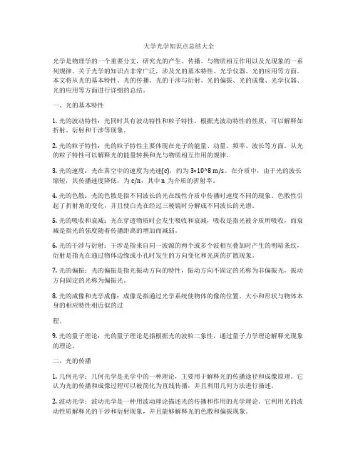 大学光学知识点总结大全
