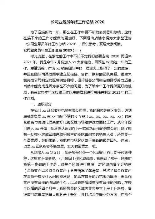公司业务员年终工作总结2020