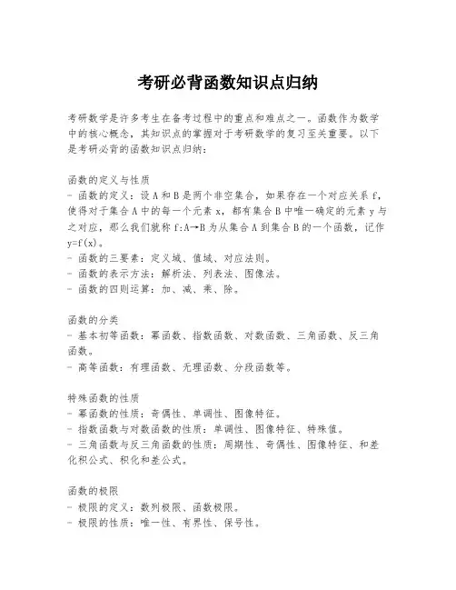 考研必背函数知识点归纳
