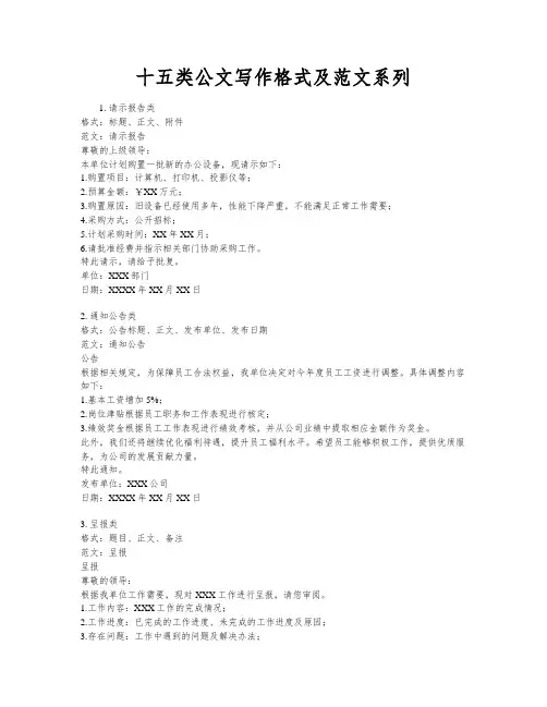 十五类公文写作格式及范文系列