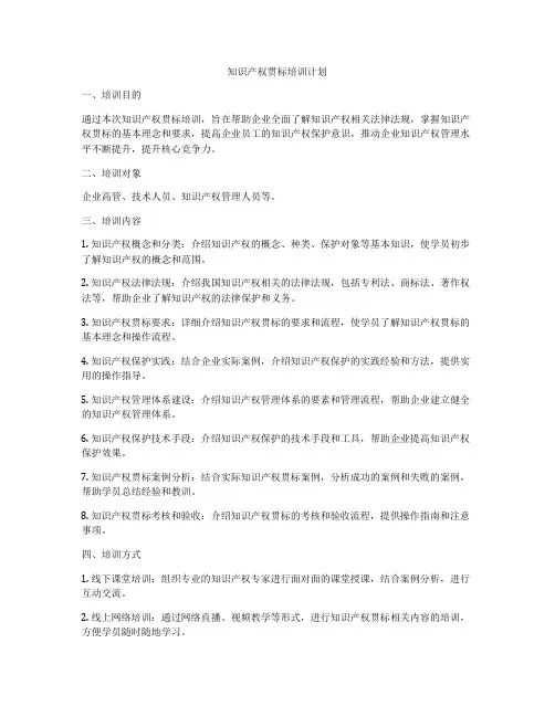 知识产权贯标培训计划