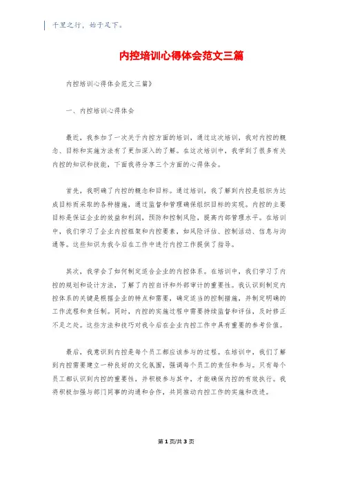 内控培训心得体会范文三篇