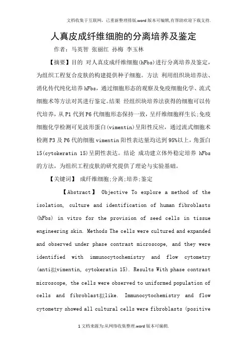 人真皮成纤维细胞的分离培养及鉴定
