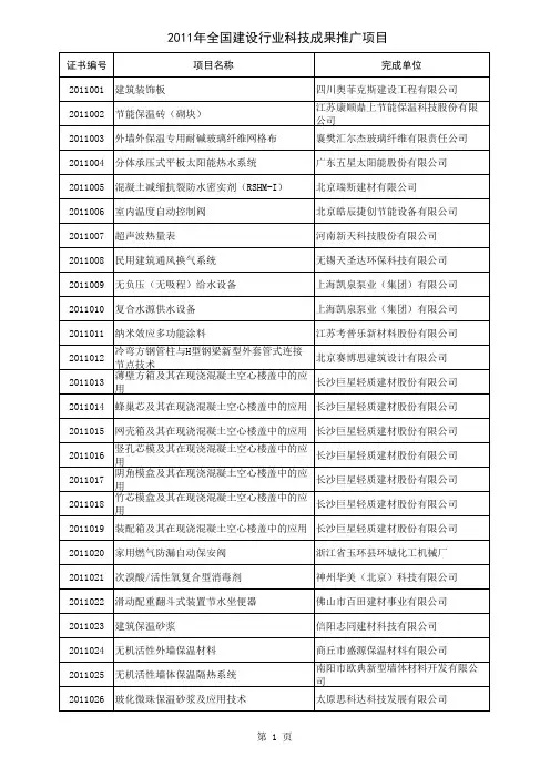 2011年全国建设行业科技成果推广项目