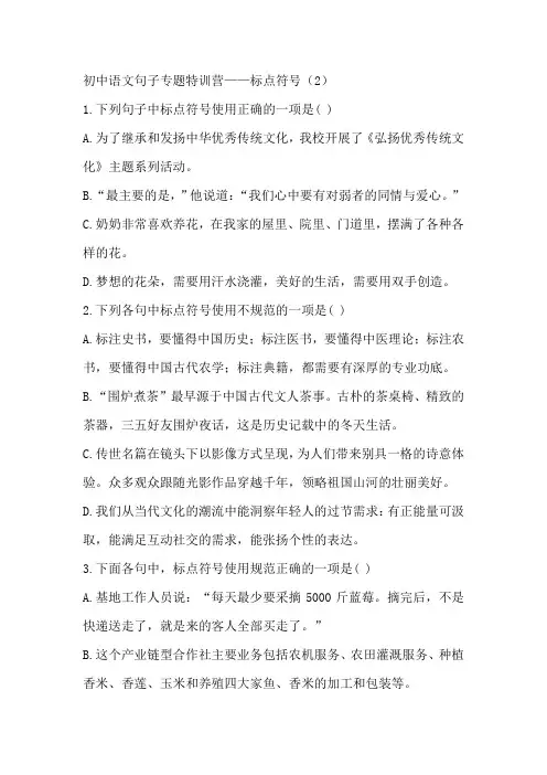 2025届初中语文一轮复习句子专题特训营——标点符号(含解析)