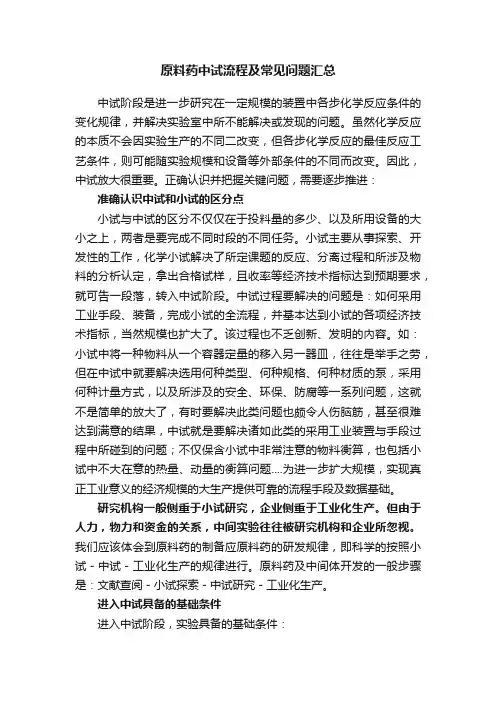 原料药中试流程及常见问题汇总