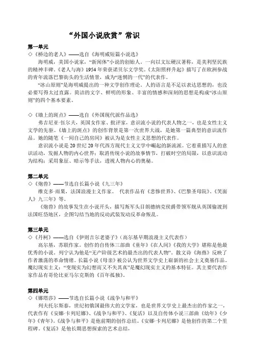 外国小说常识