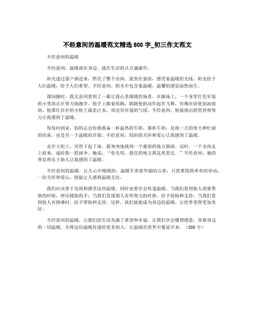 不经意间的温暖范文精选800字_初三作文范文