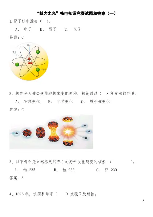 “魅力之光”核电知识竞赛试题和答案(一)