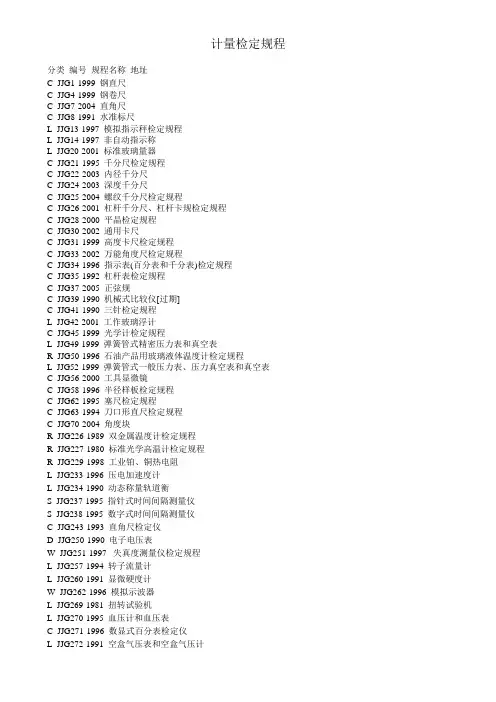 计量检定规程目录