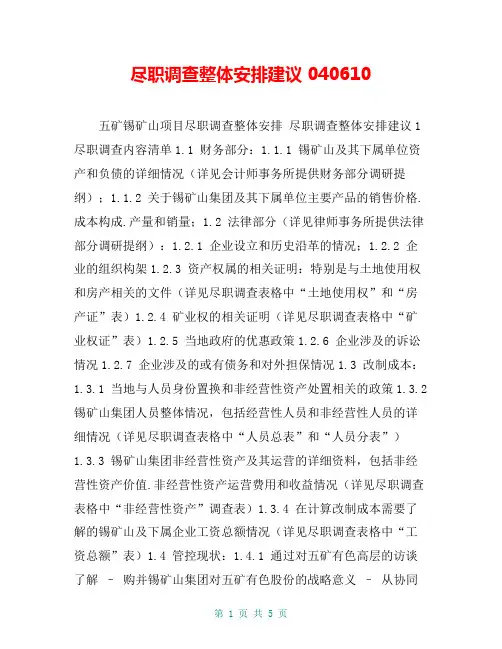 尽职调查整体安排建议 040610