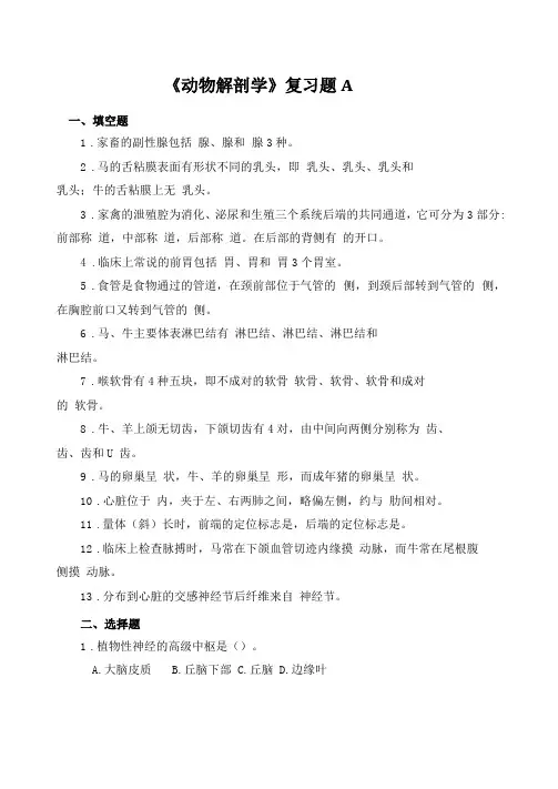 动物解剖学复习题