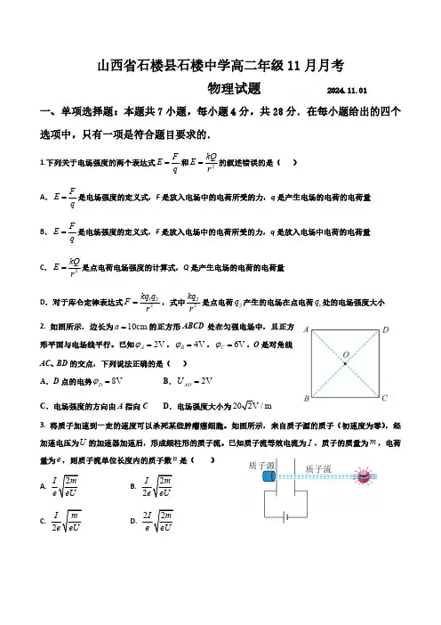 山西省吕梁市石楼县石楼中学2024-2025学年高二上学期11月月考物理试题(含答案)
