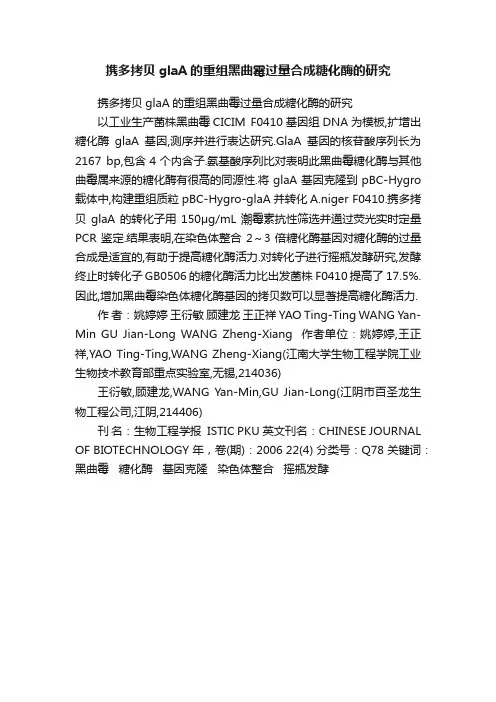 携多拷贝glaA的重组黑曲霉过量合成糖化酶的研究
