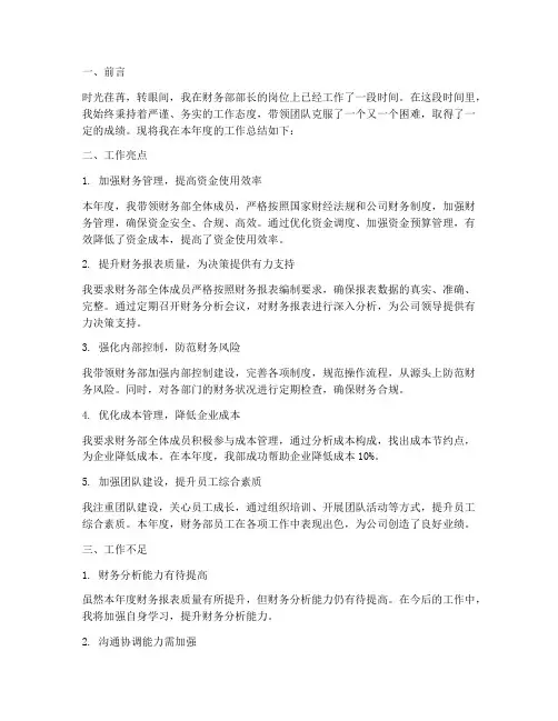 财务部部长个人工作总结