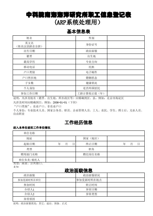 (可下载直接使用)中科院工作简历表